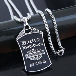 Necklace ~ Harley Dog Tag ~ Silver & Black